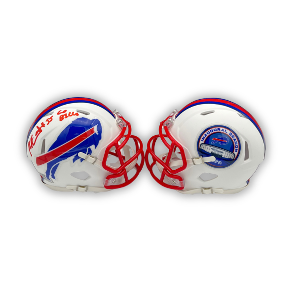 Michael Hoecht Signed TSE Exclusive Riddell Inaugural Buffalo Bills White Speed Mini Helmet with "Go Bills"