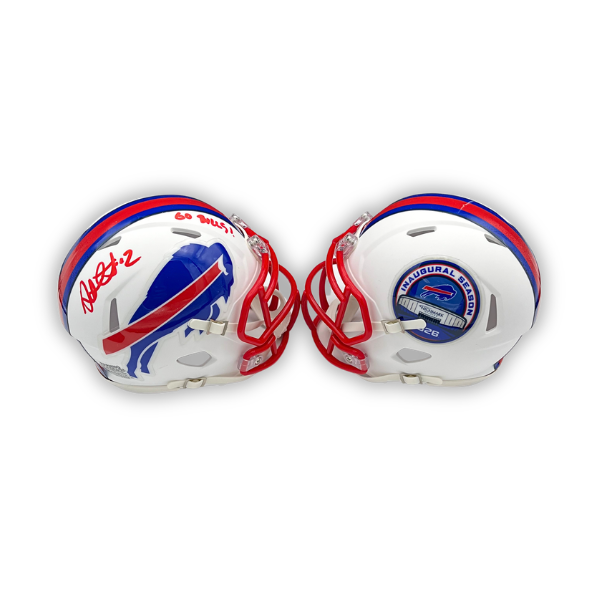 Steve Christie Signed TSE Exclusive Riddell Inaugural Buffalo Bills White Speed Mini Helmet with "Go Bills"