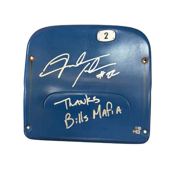 Fred Jackson Autographed Authentic Highmark Stadium Blue Seatback with "Thanks Bills Mafia"