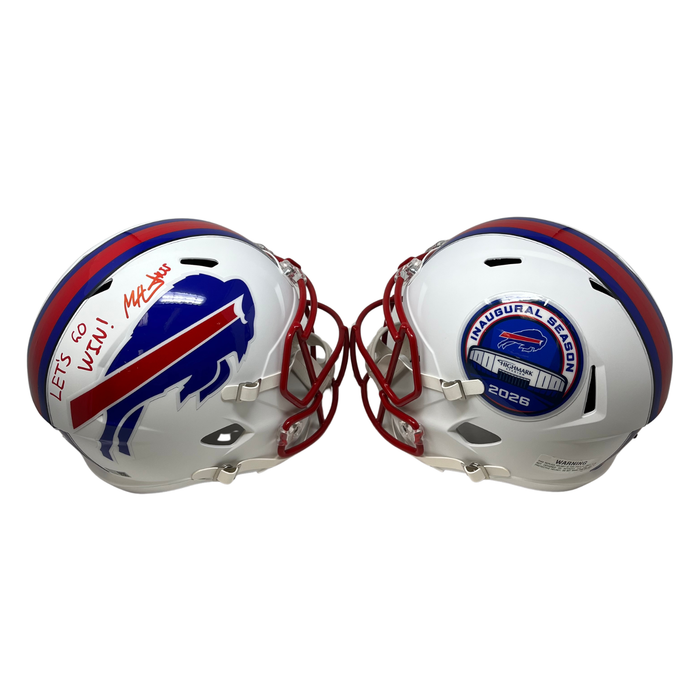 Michael Hoecht Signed TSE Exclusive Riddell Inaugural Buffalo Bills Full Size White Speed Replica Helmet with "Let's Go Win"