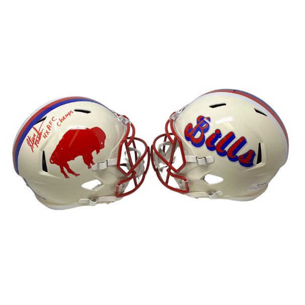 Steve Tasker Signed Buffalo Bills Full Size Retro Speed Replica Helmet with "4x AFC Champs"