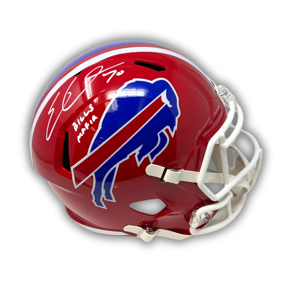 Eric Wood Signed Buffalo Bills Full Size Red Throwback Speed Replica Helmet with "Bills Mafia"