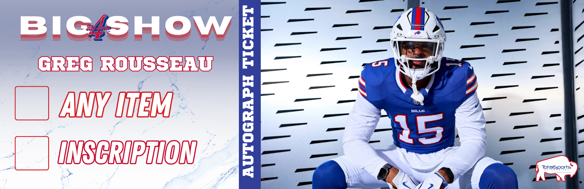 AUTOGRAPH TICKET: Get Your Flat (up to 16x20) or Mini Helmet Signed in Person by Greg Rousseau