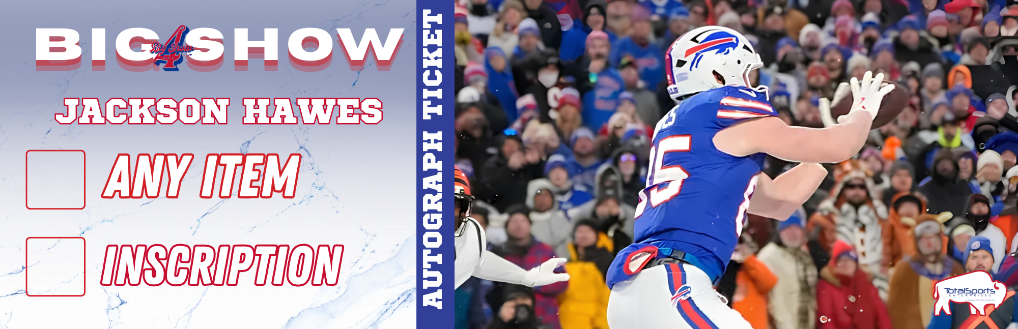 AUTOGRAPH TICKET: Get Your Flat (up to 16x20) or Mini Helmet Signed in Person by Jackson Hawes