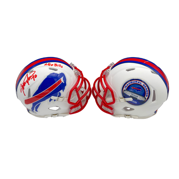 John Fina Signed TSE Exclusive Riddell Inaugural Buffalo Bills White Speed Mini Helmet "Go Bills"