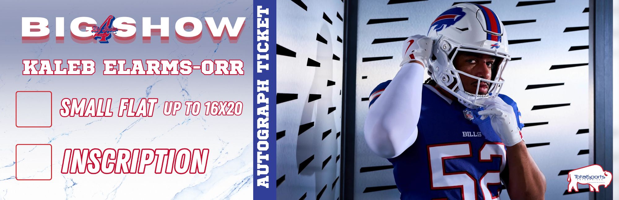 AUTOGRAPH TICKET: Get Your Flat (up to 16x20) or Mini Helmet Signed in Person by Kaleb Elarms-Orr