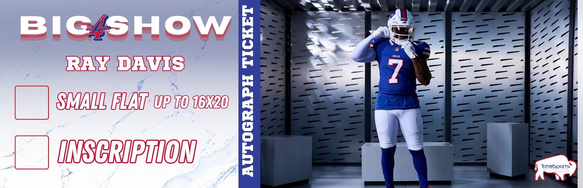 AUTOGRAPH TICKET: Get Your Flat (up to 16x20) or Mini Helmet Signed in Person by Ray Davis