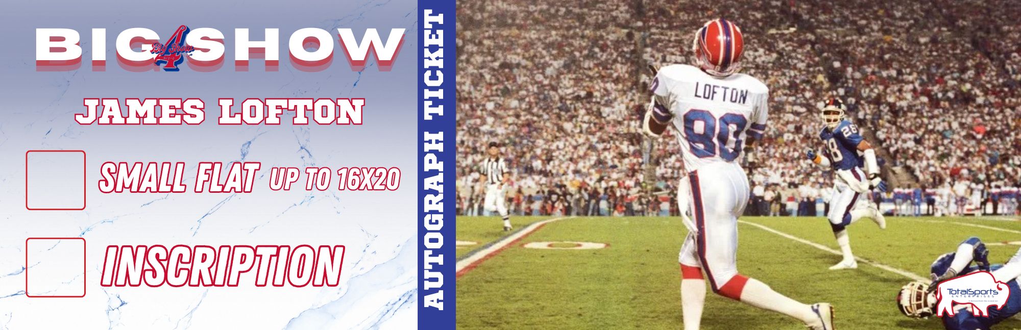 AUTOGRAPH TICKET: Get Your Flat (up to 16x20) or Mini Helmet Signed in Person by James Lofton
