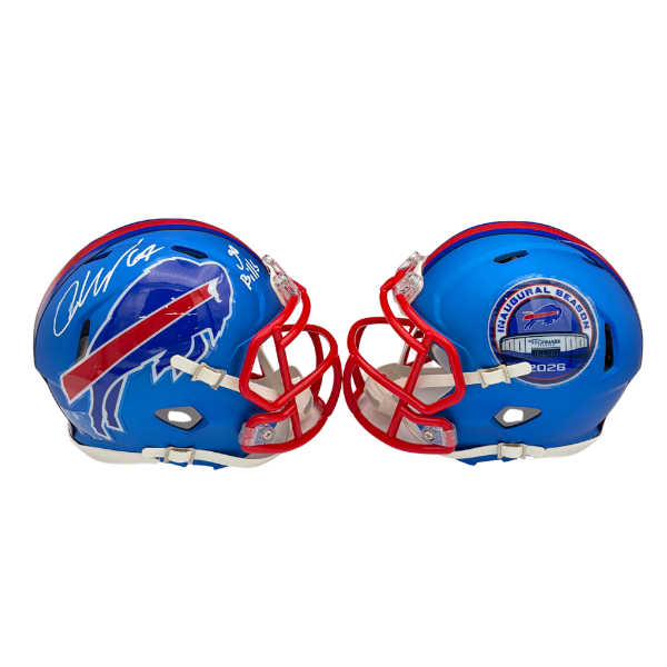O'Cyrus Torrence Signed TSE Exclusive Riddell Inaugural Buffalo Bills Blue Speed Mini Helmet with "Go Bills"