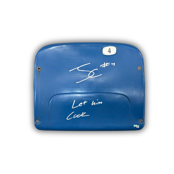 James Cook Autographed Authentic Highmark Stadium Blue Seatback with "Let Him Cook"