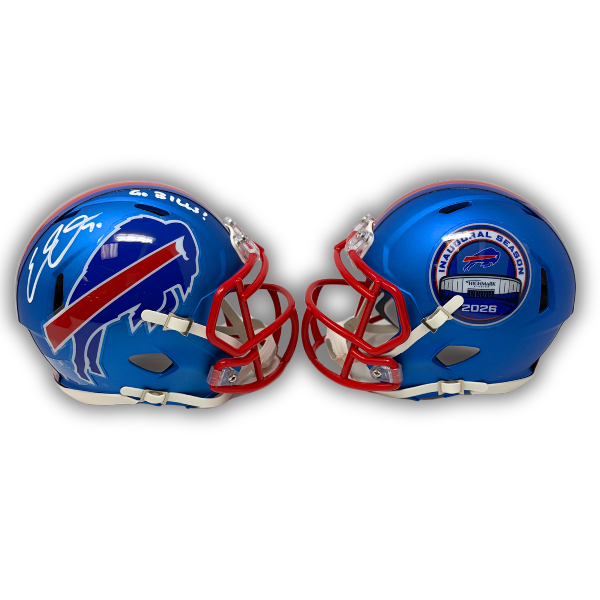 Eric Wood Signed TSE Exclusive Riddell Inaugural Buffalo Bills Blue Speed Mini Helmet "Go Bills"