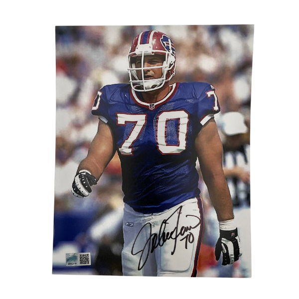 John Fina Signed Walking in Blue Jersey Photo