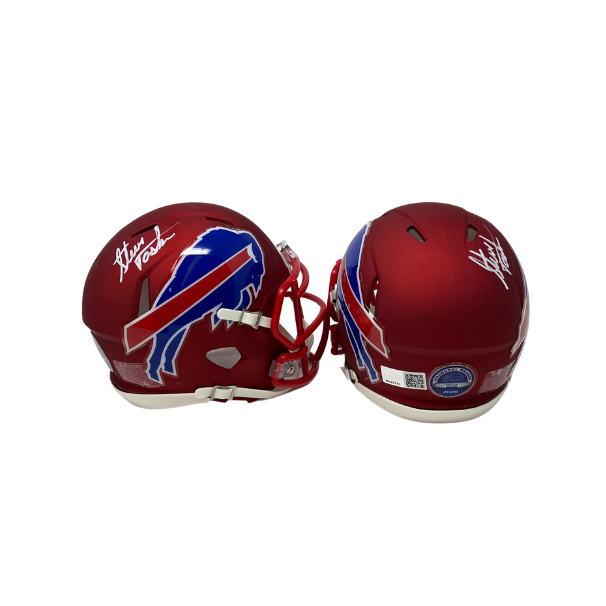 Steve Tasker Signed TSE Exclusive Riddell Inaugural Buffalo Bills Red Speed Mini Helmet