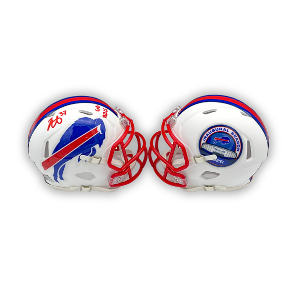 Jordan Hancock Signed TSE Exclusive Riddell Inaugural Buffalo Bills White Speed Mini Helmet with "Go Bills"