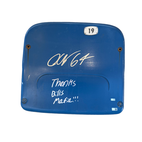 O'Cyrus Torrence Autographed Authentic Highmark Stadium Blue Seatback with "Thanks Bills Mafia"