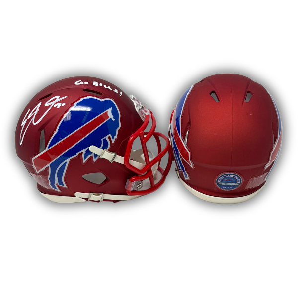 Eric Wood Signed TSE Exclusive Riddell Inaugural Buffalo Bills Red Speed Mini Helmet "Go Bills"