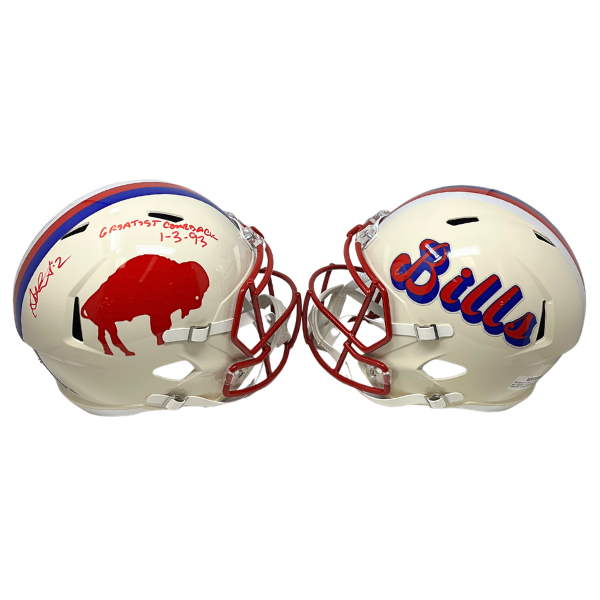 Steve Christie Signed Buffalo Bills Full Size Retro Speed Replica Helmet with "Greatest Comeback 1-3-93"