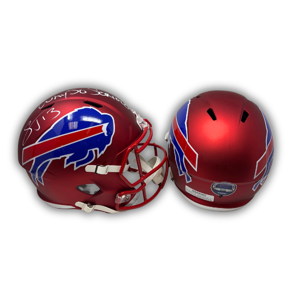 Stevie Johnson Signed Signed TSE Exclusive Riddell Inaugural Buffalo Bills Full Size Red Speed Replica Helmet with "Why So Serious"