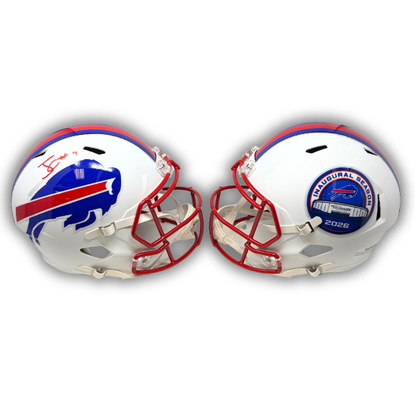 James Cook Signed TSE Exclusive Riddell Inaugural Buffalo Bills Full Size White Speed Replica Helmet