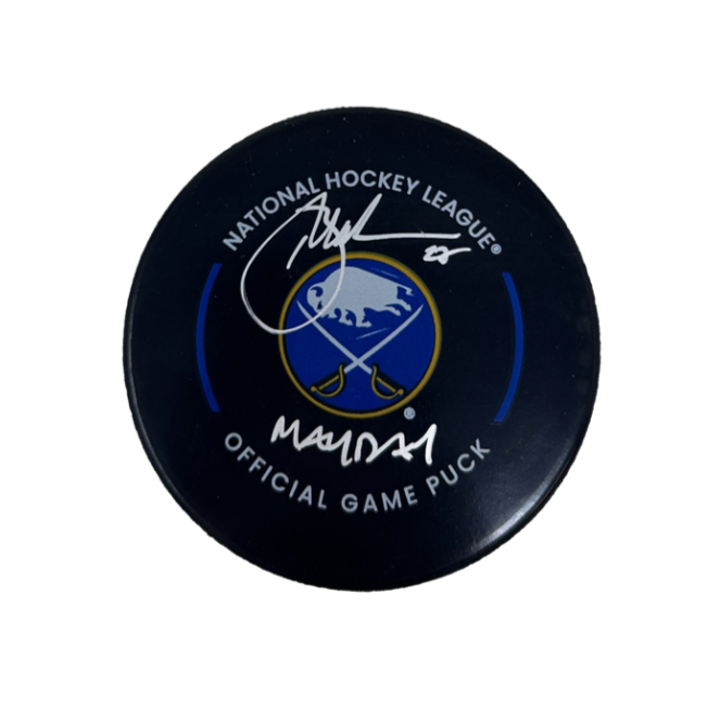 Brad May Signed Buffalo Sabres Official Game Model Hockey Puck with "Mayday”
