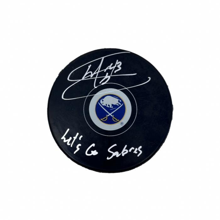 Martin Biron Signed Buffalo Sabres Small Logo Hockey Puck with Let's Go Sabres