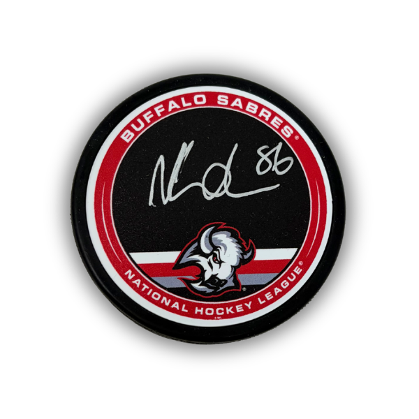 Noah Ostlund Signed Buffalo Sabers Outer Ring Goathead Hockey Puck