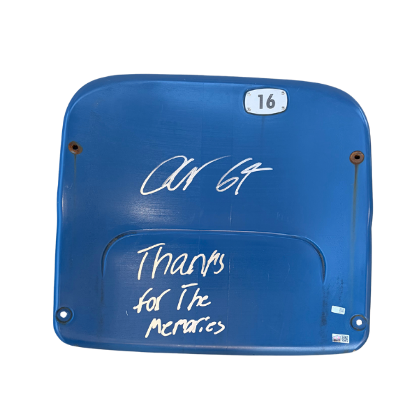 O'Cyrus Torrence Autographed Authentic Highmark Stadium Blue Seatback with "Thanks for the Memories"