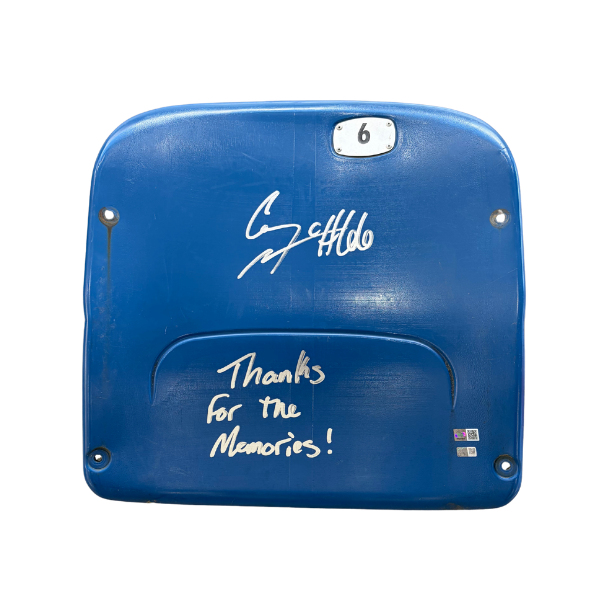 Connor McGovern Autographed Authentic Highmark Stadium Blue Seatback with "Thanks for the Memories"