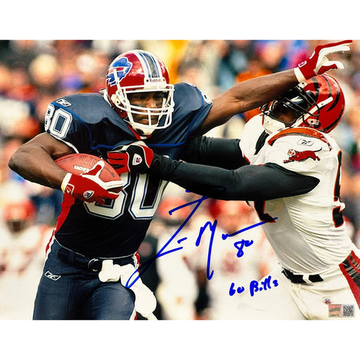 Eric Moulds Signed Stiff Arm vs Falcons 11x14 Photo with Go Bills! Signed Photos TSE Buffalo 