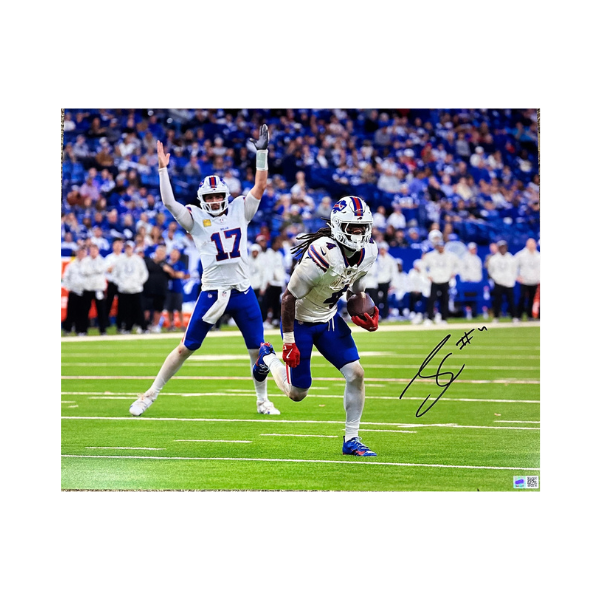 James Cook Signed Josh Allen Arms up Celebration Photo