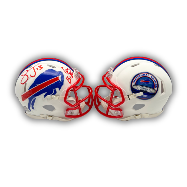 Stevie Johnson Signed TSE Exclusive Riddell Inaugural Buffalo Bills White Speed Mini Helmet with "Go Bills"