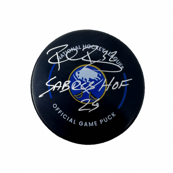 Rob Ray Signed Buffalo Sabres Official Game Model Hockey Puck with "Sabres HOF 25"