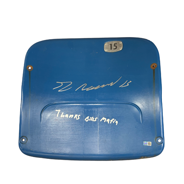 Greg Rousseau Autographed Authentic Highmark Stadium Blue Seatback with "Thanks Bills Mafia"