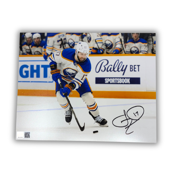 Jason Zucker Signed Skating with Puck in White Photo