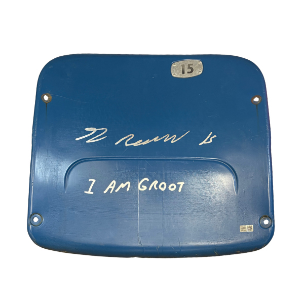 Greg Rousseau Autographed Authentic Highmark Stadium Blue Seatback with "I Am Groot"