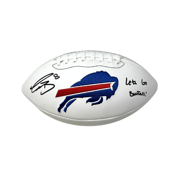 Terrel Bernard Signed Buffalo Bills White Logo Football with "Let's Go Buffalo"