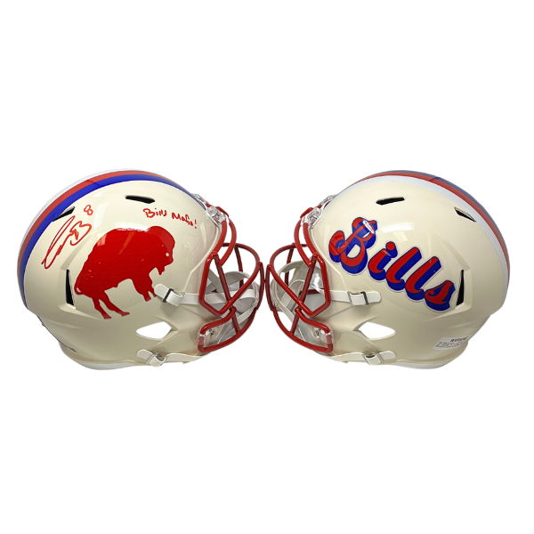 Terrel Bernard Signed Buffalo Bills Full Size Retro Speed Replica Helmet with "Bills Mafia"