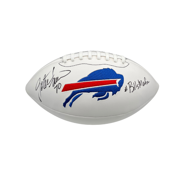 John Fina Signed Buffalo Bills White Logo Football with "Bills Mafia"