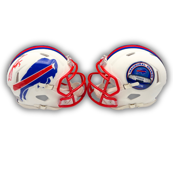 Joshua Palmer Signed TSE Exclusive Riddell Inaugural Buffalo Bills White Speed Mini Helmet with "Go Bills" )