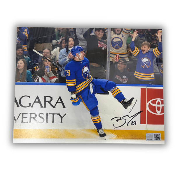 Beck Malenstyn Signed Leg Up After Goal in Blue Jersey Photo