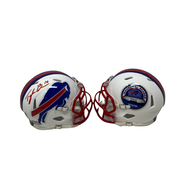 Tyler Bass Signed TSE Exclusive Riddell Inaugural Buffalo Bills White Speed Mini Helmet