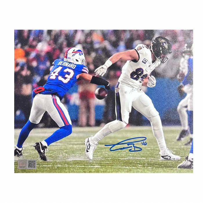 Terrel Bernard Signed Forced Fumble on Mark Andrews Photo