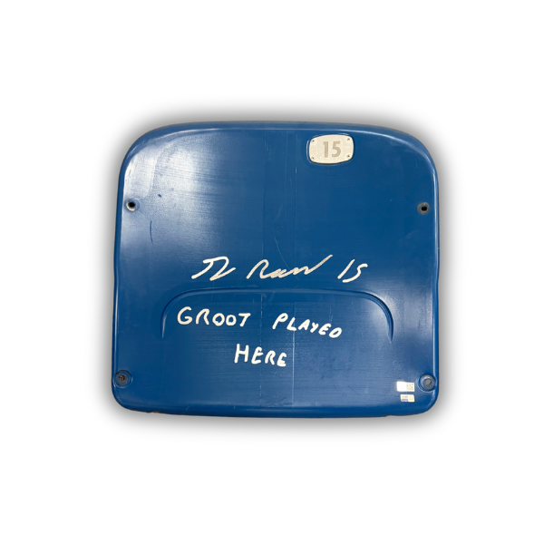 Greg Rousseau Autographed Authentic Highmark Stadium Blue Seatback with "Groot Played Here"