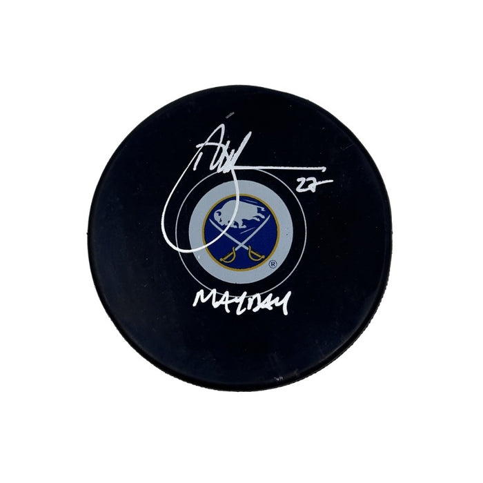 Brad May Signed Buffalo Sabres Small Logo Hockey Puck with "Mayday”