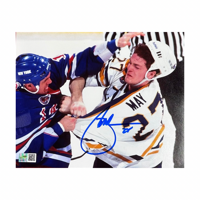 Brad May Signed Buffalo Sabres Fighting vs Rangers Photo