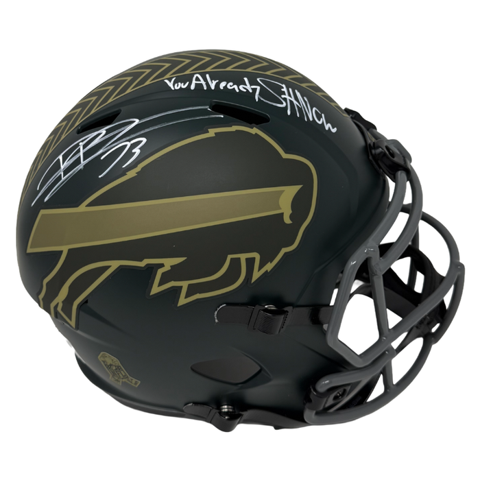 Dion Dawkins Signed Buffalo Bills Full Size 2025 Salute to Service Speed Replica Helmet with "You Already Shnow"