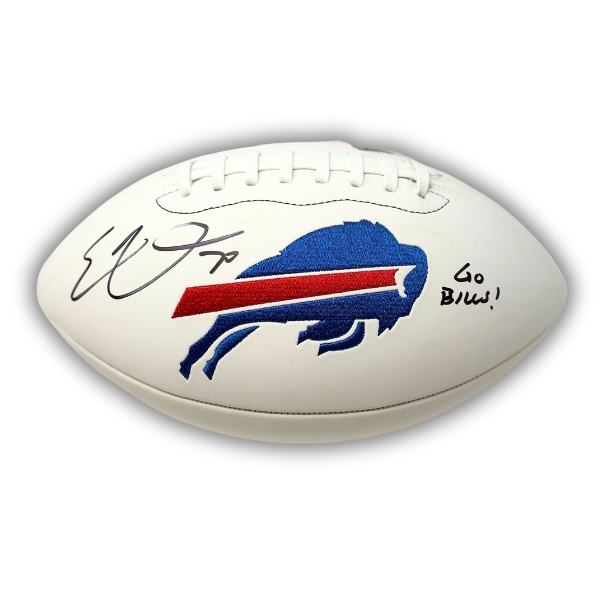 Eric Wood Signed Buffalo Bills White Logo Football with Go Bills