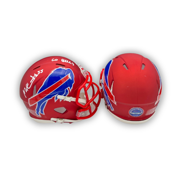 Michael Hoecht Signed TSE Exclusive Riddell Inaugural Buffalo Bills Red Speed Mini Helmet with "Go Bills"