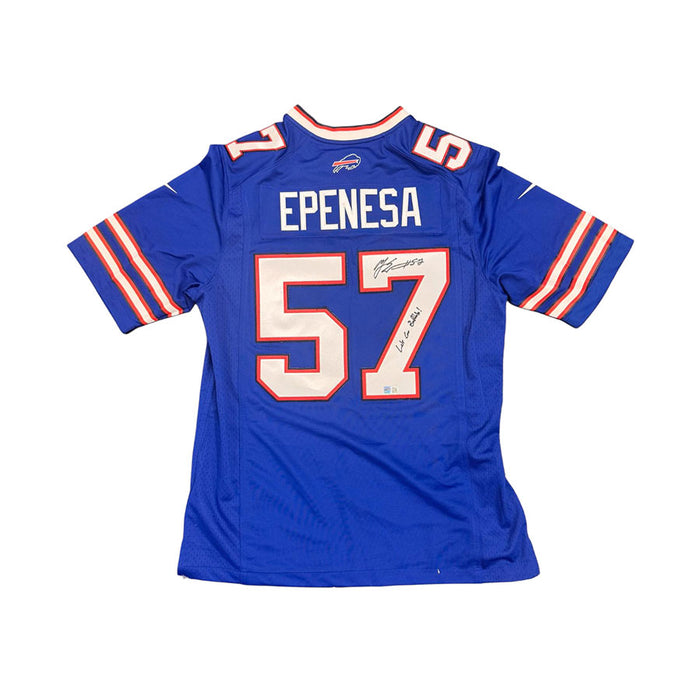 A.J. Epenesa Signed Buffalo Bills Nike Authentic Stitched Blue Jersey with "Let's Go Buffalo"