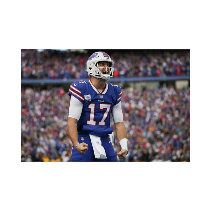 PRE-SALE: Josh Allen Signed Flexing in Blue Close up Photo